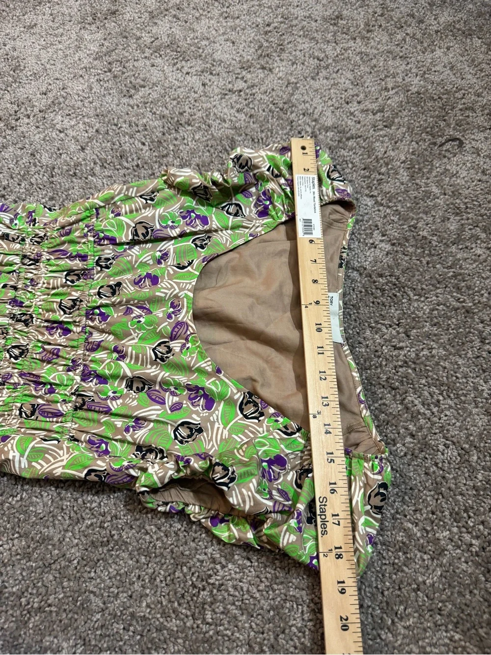 Tory Burch Floral Print Smocked Waist Midi Poplin Dress Green Size XS S
